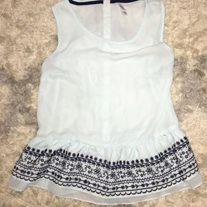 Teal Blouse with embroidered ruffle on bottom